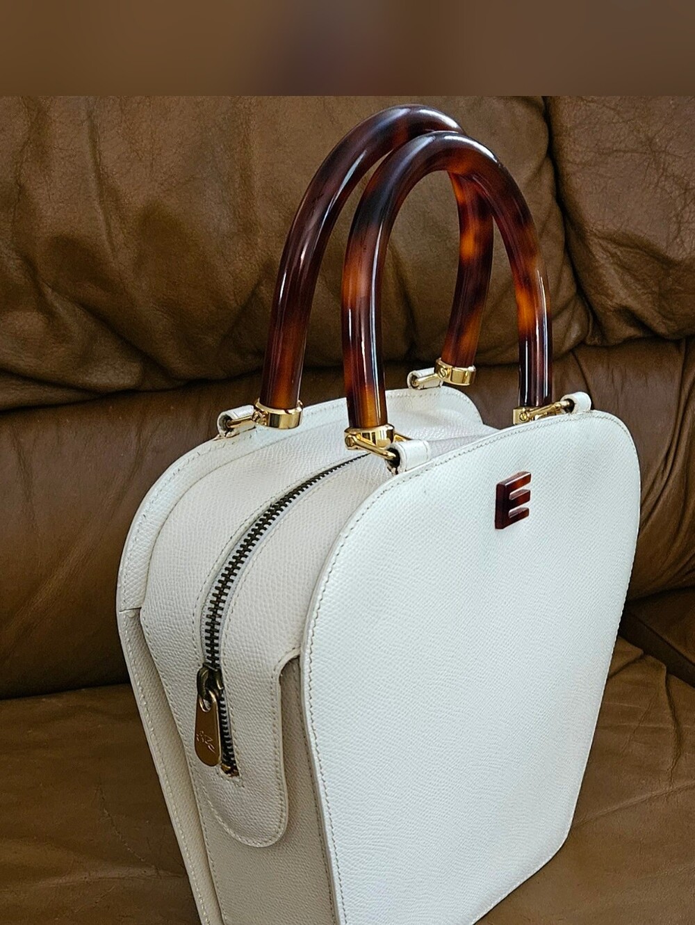 Etro Ivory Leather High-End Luxury Designer Double Handle Handbag (EXCELLENT) - Picture 3 of 16